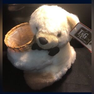 White BobbieTeddy Bear with Basket